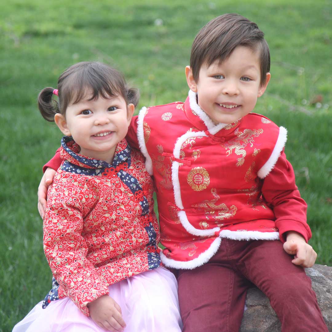 preschool children wearing Chinese New Year clothing